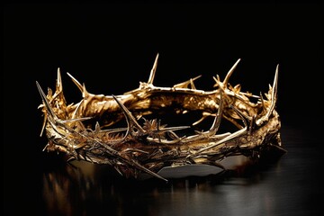 Crown of thorns made of gold with a black background faith in Jesus The Savior Generative AI Illustration