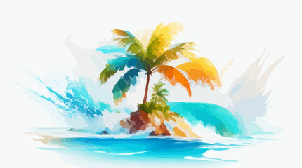 Fototapeta na wymiar Summer landscape of palm tree on the beach, vector illustration