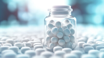 Essential Tranquility: An Enigmatic Bottle of White Pills. Generative AI