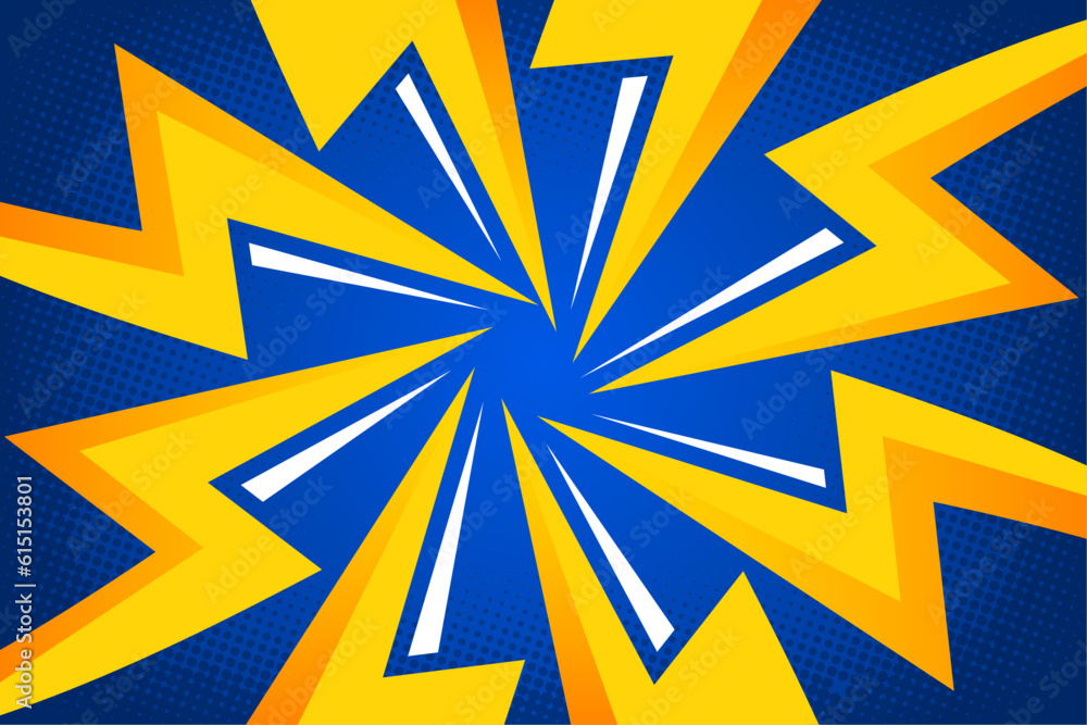 Poster comic background with thunder flash and transparency circle halftone pattern. pop art cartoon vector