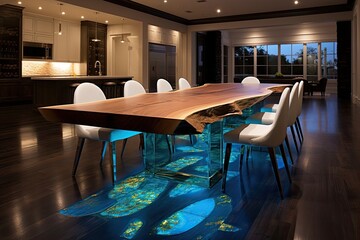 Fototapeta na wymiar Epoxy resin table for perfect elegance in the dining room, which can be admired at every meal. Generative AI Technology 