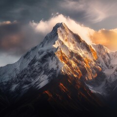 Image of a snow-capped mountain peak, set against a vast and  evoking a sense of adventure and exploration.
