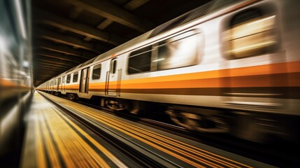 Fototapeta premium A high-speed train is rushing along the tracks. Generative AI