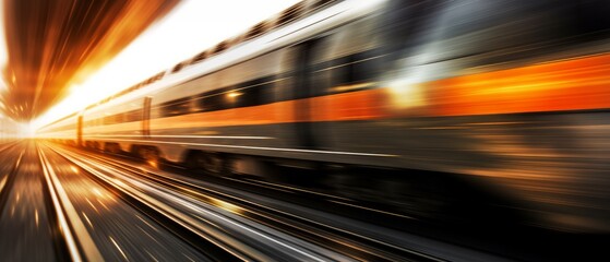 Fototapeta na wymiar A high-speed train is rushing along the tracks. Generative AI