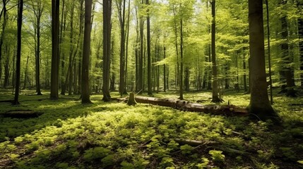 Fototapeta na wymiar forest trees spring nature green wood sunshine background. generative AI