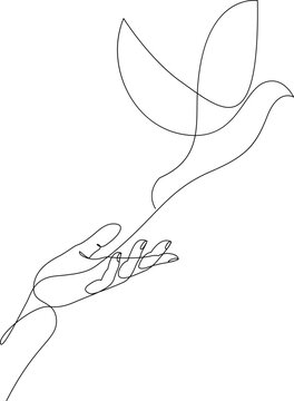 recommend clip art: Releasing a bird from hand to flight continuous one line drawing. Symbol of freedom concept drawn by single line. Vector illustration.