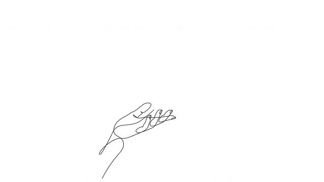 Self drawing animation of releasing a bird from hand to flight drawn by continuous one line. Symbol of freedom concept.