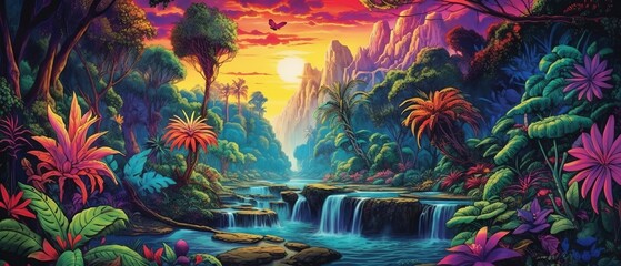 Tropical forests with lush foliage and waterfalls. Generative AI