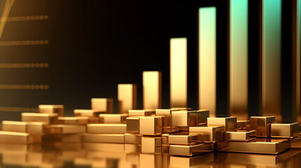 Financial gold graph stock money investment finance business on growth currency insight chart market 3d concept golden exchange economy trade wealth banking price, generative AI


