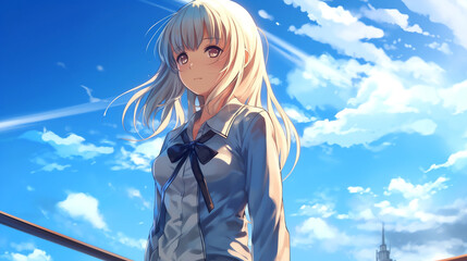 cartoon anime beautiful girl under the blue sky illustration
