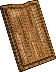 Hand drawn cutting rectangular wooden board. Barbecue serving board. Kitchen utensils sketch. Engraving style.