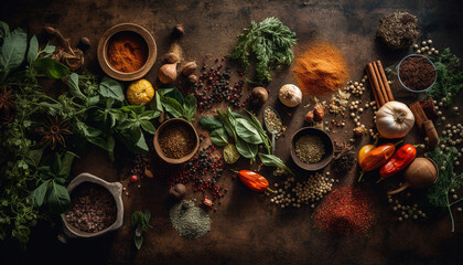 Fototapeta na wymiar Spice up your cooking with fresh organic herbs and seasoning generated by AI