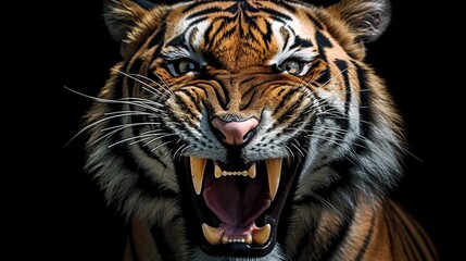 ferocious tiger face on black background. Generative AI