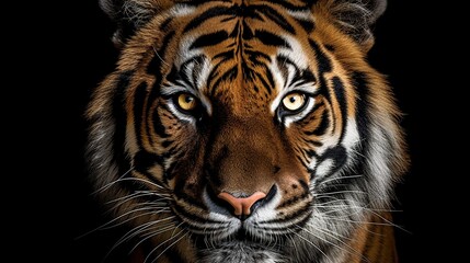 Fototapeta na wymiar ferocious tiger face on black background. Generative AI