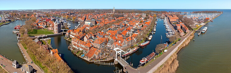 Naklejka na ściany i meble Aerial panorama from the historical city Enkhuizen in the Netherlands