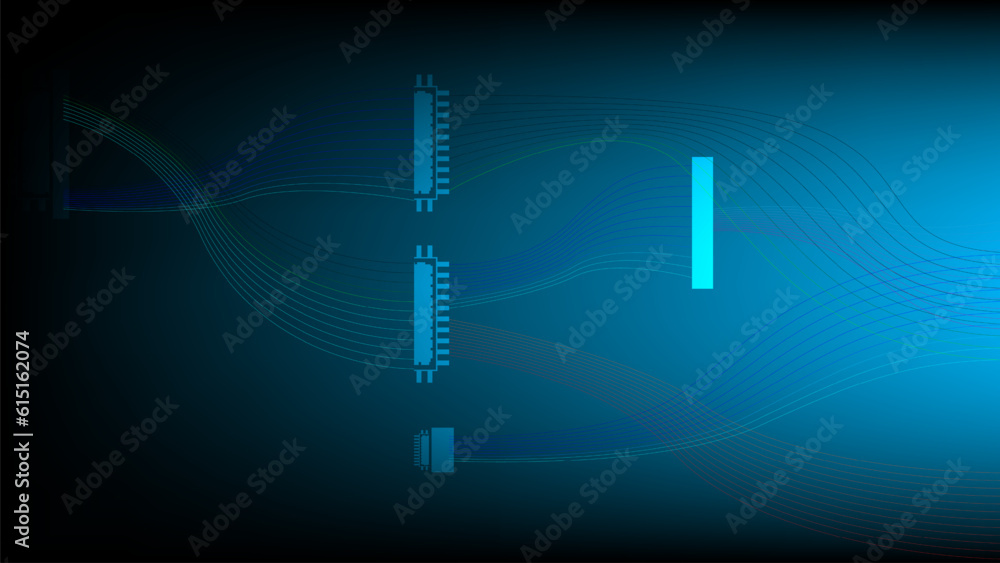 Poster illustration vector abstract wave motion pattern and dynamic mesh line on a dark blue background, bl