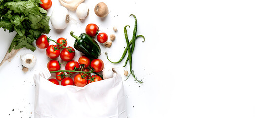 Vegetables in bag , healthy food banner concept