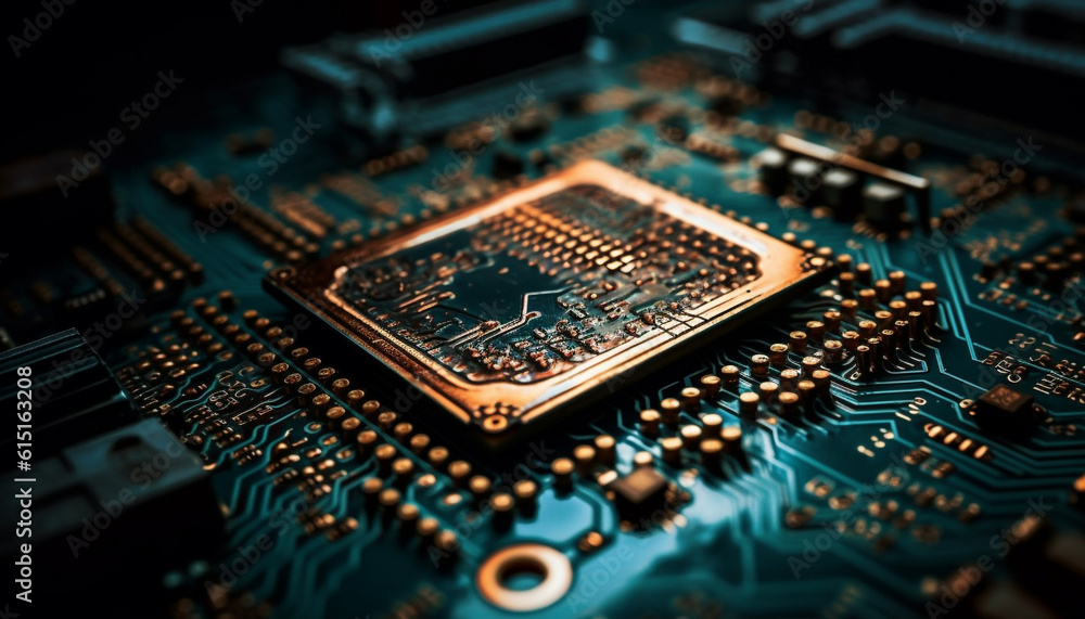 Poster complexity of semiconductor circuit board reflects progress in electronics industry generated by ai