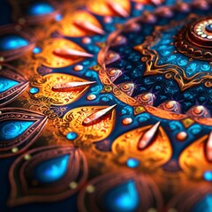 An intricately detailed and captivating close-up of a mandala pattern, showcasing the beauty and symmetry of its intricate designs.
