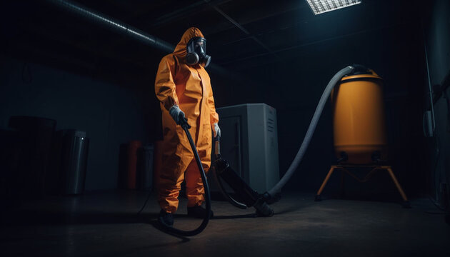 One expert scientist in protective workwear working with machinery indoors generated by AI