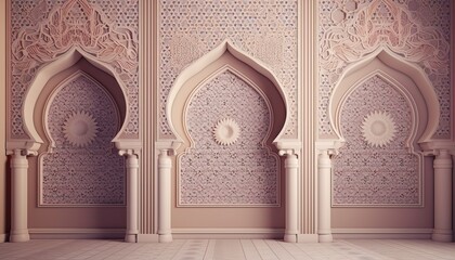 Arabic,Islamic style wall design with arch and arabic pattern.3d rendering