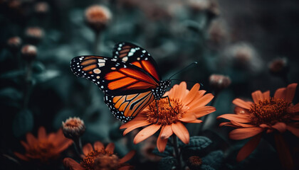 Fototapeta na wymiar The fragile beauty of a monarch butterfly multi colored wings generated by AI