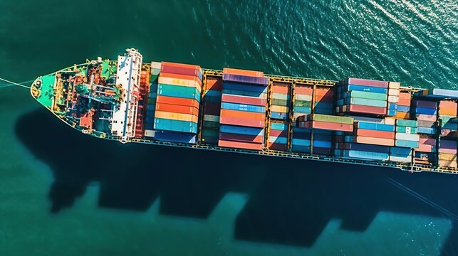 aerial view, container cargo ship at sea. generative AI