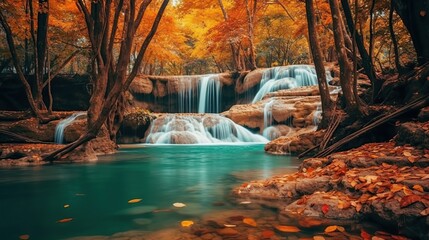 waterfall clean and beautiful tourist. generative AI