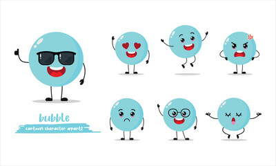 cute bubble cartoon with many expressions. different activity pose vector illustration flat design set with sunglasses.