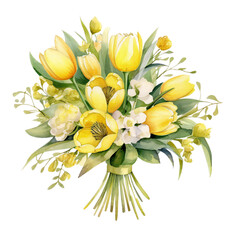 Fototapeta na wymiar Watercolor Butter Yellow Tulips Flower Clip art, Watercolor Clip Art, Watercolor Sublimation Design