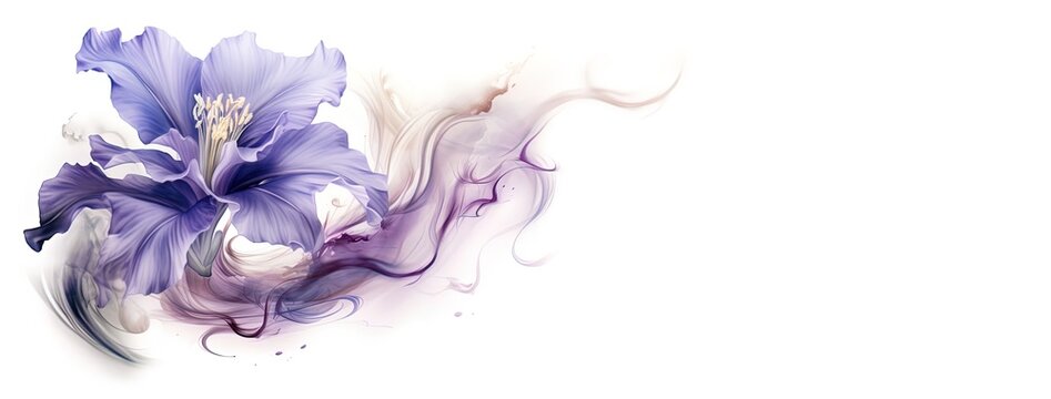 Pale purple flowers on grey, white background, grief, loss, coping of mourning. Condolences card. Generative AI