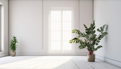Fototapeta na wymiar White empty room with plant and sunlight.3d rendering