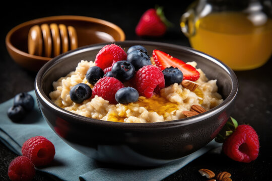 Oatmeal with nuts and honey - ai generated