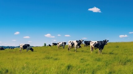 Cow on green field. generative AI - obrazy, fototapety, plakaty