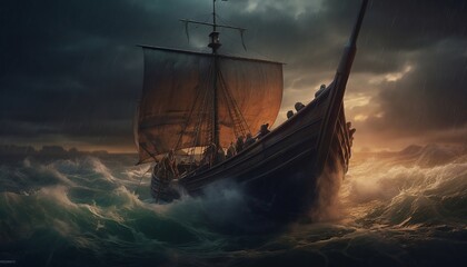 Fototapeta premium Noah ship in the sea, Generative AI