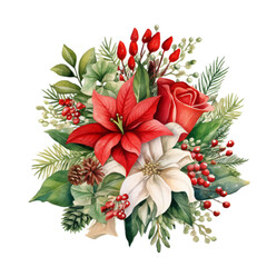 Christmas Flowers Watercolor Clip art, Watercolor Clip Art, Watercolor Sublimation Design