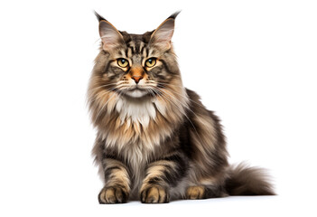 Fototapeta premium Gray or tricolor Maine Coon cat isolated on white background.