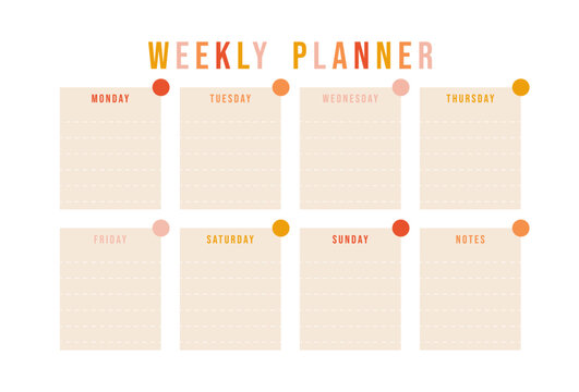 Weekly planner, bullet journal planner template, vector illustration