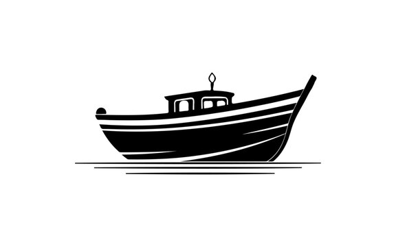 fishing boat shape isolated illustration with black and white style for template.