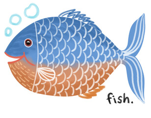 Fish. Hand-drawn character animal illustration isolated on white background. Pastel.Oil pastel. watercolor. Crayon and Chalk.