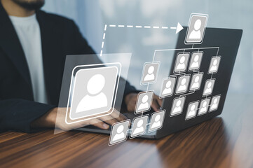 Business team management concept, Businessman touch  visual screen for organization group of...