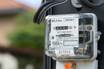 Bangkok, Thailand June 20, 2022,Electric measuring power meter for energy cost at home and office.