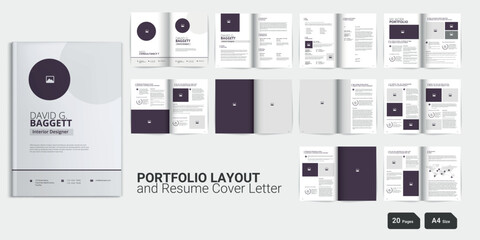 Fototapeta na wymiar Architect Designer Portfolio Layout and Resume Cover Letter Architect Portfolio Layout