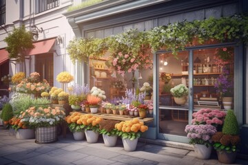 Flowers at a florist and flower shop - obrazy, fototapety, plakaty