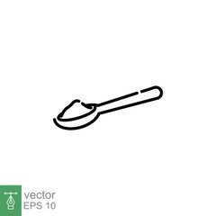 Spoon sugar powder icon. Simple outline style. Tea, coffee sweetener, teaspoon, cooking ingredient concept. Thin line symbol. Vector illustration isolated on white background. EPS 10.