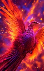 Bright color bird phoenix pink and red orange high quality background for phone, tablet vertical orientation.