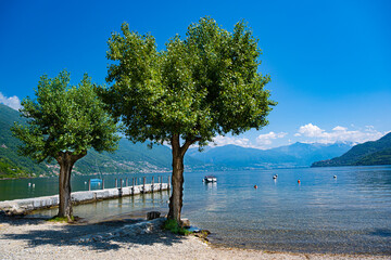 Fototapeta na wymiar View of Lake Maggiore from Cannobio- Lago Maggiore, Verbania, Piemont, Italy