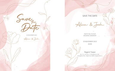 pink wedding invitation card with roses