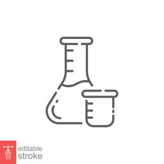Chemistry beakers icon. Simple outline style. Erlenmeyer flask, lab test tube, chemical glass concept. Thin line symbol. Vector illustration isolated on white background. Editable stroke EPS 10.