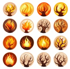 Vibrant Mageweave: Fire and Wood Icons on Spiritual Landscape | AI Generated